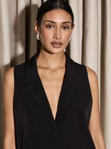 AiiRZ Sleeveless Tailored Waistcoat Vest Professional Business Suit Blazer With Lapel Collar Office Wear Evening Party Formal Outerwear Sophisticated - Black - View 3