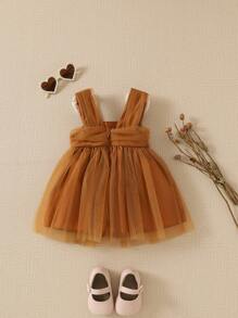 Souflis Souflis 女童时尚薄纱蝴蝶结吊带公主裙 - 咖啡棕 - 查看 2