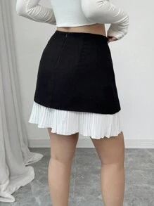 Chiquease French Elegant Elegant Casual Everyday Versatile 3D Bow Pleat Contrast Color High Waist Skirt, Women Spring/Summer Mini Skirt - Black and White - View 2