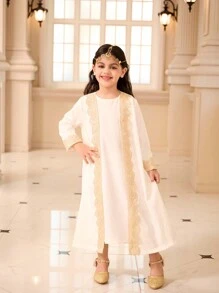 Conjunto de niña, vestido blanco sin mangas con elegante abrigo bordado, atuendo de 2 piezas para primavera y verano