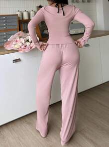 Valentine's Day 2pcs Lace Trim Tie-Up Sweet Y2K Style Women Pajama Set