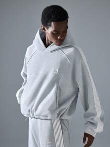 NEON BLANC 男士街头时尚刺绣灰色针织连帽衫，街头风格，适合秋冬 - 灰色 - 查看 2