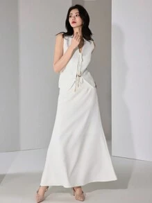 Heiryn Ensemble décontracté 2 pièces pour femmes, top sans manches simple et jupe