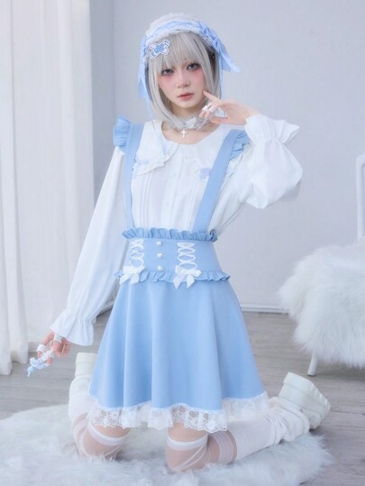 Kawaii Mizuiro Subculture Sweet Floral Lace Patchwork Women Skirt