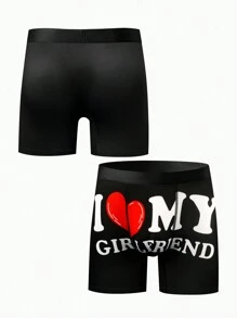 Men's Simple Printed Daily Boxer Shorts - Black - View 6