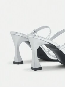 CUCCOO CURVES Plus Size Wide Fit Rhinestone Decorated Sandals With High Heel And Multi-Straps, Sexy Spring Shoes Spring Break Easter - Metallic Silver - View 5