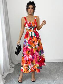 Rafferiza Women's Floral Print Camisole Dress, Casual Vacation - Multicolor - View 5