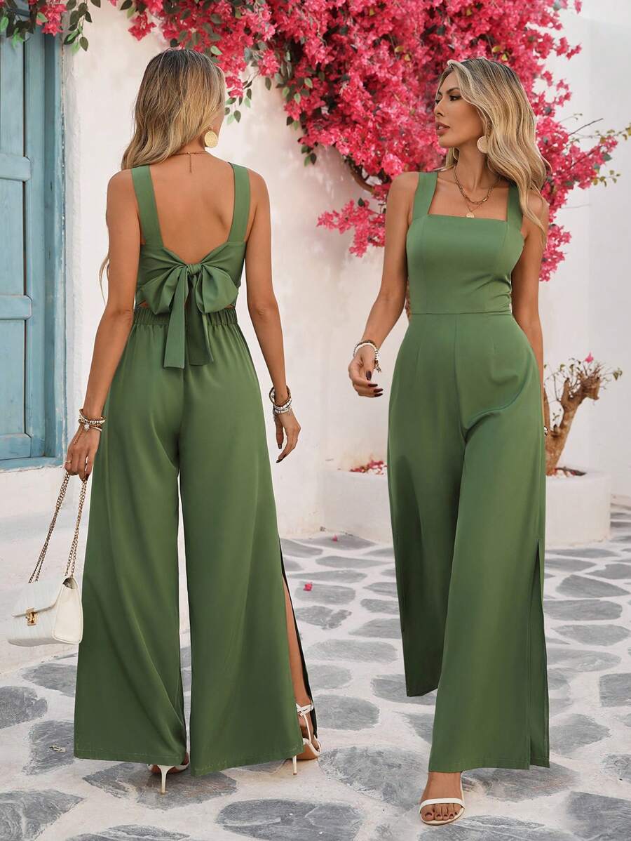 Breezaya Monos informales sin espalda con tirantes anchos y abertura ...