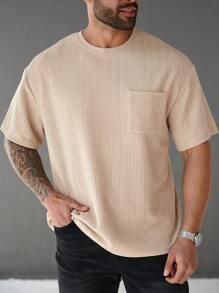 Manfinity Homme Plus Size Men's Casual Solid Color Short Sleeve T-Shirt - Khaki - View 1