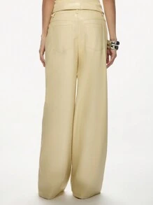 MISSGUIDED Luxurious PU Leather Wide Leg Trousers High Waisted Palazzo Style Fashion Statement Pants Retro Y2K Vegan Leather Party Clubwear - Apricot - View 2