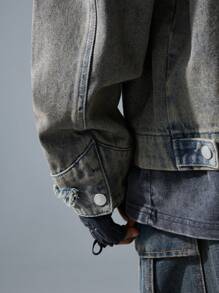 NEON BLANC Men's Street Casual Woven Grey Denim Long Sleeve Suit Jacket