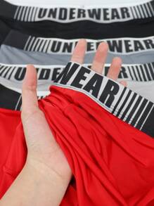4 peças/Pacote Cuecas Boxer Casuais com Trama de Letras para Homens