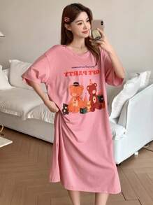 DAZY Camisón de mujer de manga corta con estampado de dibujos animados y corte holgado