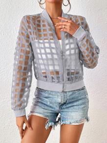 SHEIN LUNE Giacca casual e minimalista in rete trasparente a quadri