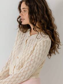 Aralina Elegant Textured Button-Up Diamond Pattern Summer And Winter Lounge Comfort Knit Cardigan