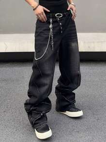 Manfinity Hypemode Men's Simple Front Button Pocket Casual Denim Jeans - Black - View 6