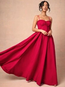 L'Amorae 女士优雅长裙简约时尚日常休闲 - 紅色 - 查看 3