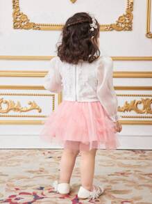 SHEIN Babygirl Summer Floral Organza Top With Mesh Skirt Set, Cute & Versatile - Multicolor - View 2