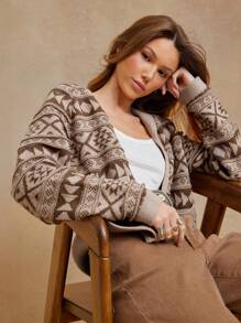 WESTFADE Cardigan de punto con cuello de chal y apertura delantera, vestimenta occidental para mujer