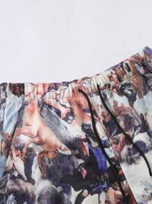 Manfinity EMRG Set maglietta da uomo con tema "GENESIS" e pantaloncini con stampa di elementi di dipinti classici, combina elementi classici in modo intelligente. Set casual da uomo composto da t-shirt a maniche corte con stampa di lettere e pantaloncini, set maschile estivo in due pezzi