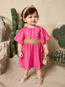 SHEIN Babygirl 可爱几何图案短袖夏日度假连衣裙 - 粉色 - 查看 5