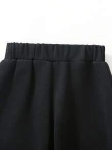 SHEIN 2件組小男孩可愛休閒刺繡衛衣與黑色長褲舒適套裝，春季 - 藍色 - 查看 7