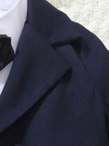 2 件男士西装：短袖西装外套和短裤，机织面料，夏季派对正式服装 - 藏蓝色 - 查看 3
