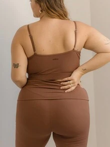 Aralina Curve Active High-Waisted Fold Over Bootcut Leggings - Camel - View 5