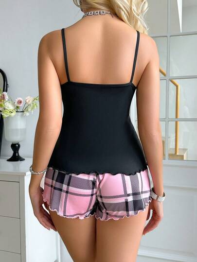 ZzzCrew Butterfly Heart Plaid Print Camisole Shorts Pajama Set Women view 2