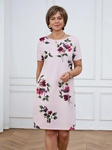 Miaspire Women's Round Neck Short Sleeve All-Over Floral Print Casual Short Dress,Birthday Dresses For Women,Summer Outfits, Floral Dress - Pink - View 6