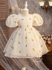 SHEIN Young Girl Woven Solid Color 3D Bow Decor Dress Holiday Outfits