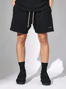 基本款纹理运动套装 超大 T 恤和短裤两件套训练健身家居服街头运动套装夏季春季休闲运动服 - 黑色 - 查看 4