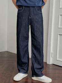 DAZY Autumn Solid Color Pocket Loose Casual Men's Denim Jeans - Blue - View 6