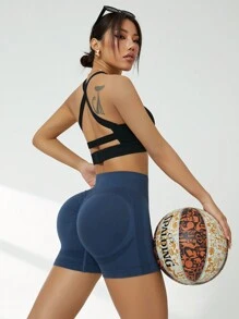 Easithlete 女士高腰简约修身休闲无缝运动短裤