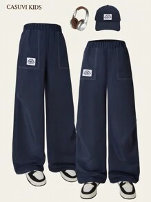 SHEIN 1 pezzo Pantaloni cargo casual e ampi di colore tinta unita con molte tasche per ragazzi adolescenti, nuovo stile versatile e di per l'estate