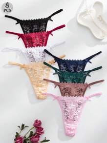 8件套浪漫性感蕾丝女士内衣丁字裤 - 彩色 - 查看 3