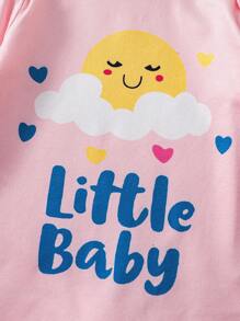 2 Pieces Baby Girls Sweet Heart & Cloud Print Long Sleeve Footie Pajamas And Headband Set - Multicolor - View 5