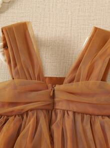 Souflis Souflis 女童时尚薄纱蝴蝶结吊带公主裙 - 咖啡棕 - 查看 4