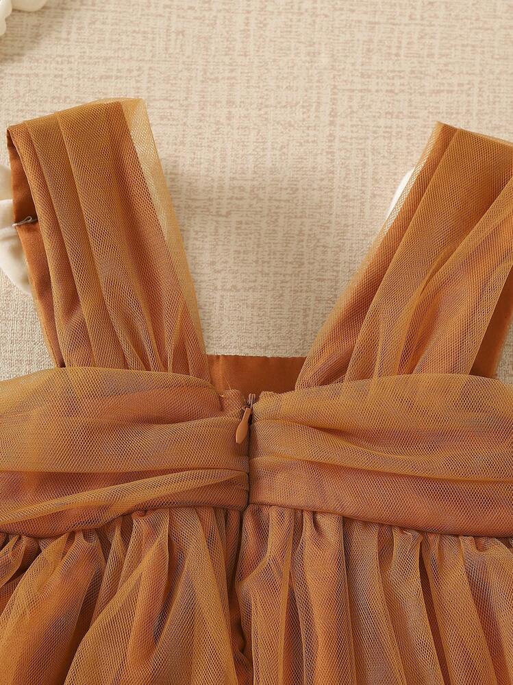 Souflis Souflis 女童时尚薄纱蝴蝶结吊带公主裙 - 咖啡棕 - 查看 4