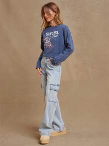 WESTFADE 弹力宽松直筒工装牛仔裤 - 淺色水洗藍 - 查看 3