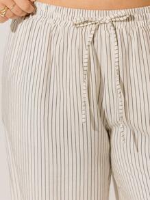 Aralina Curve Summer Vacation Beach Linen Drawstring Striped Relaxed Wide-Leg Pants