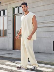 Manfinity Homme Completo casual da uomo composto da canotta girocollo tinta unita e pantaloncini in 2 pezzi - Bianco - Visualizzare 7