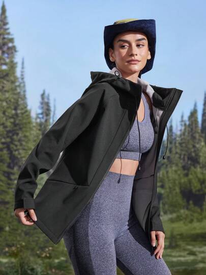 In My Nature 女士纯色抽绳连帽户外夹克