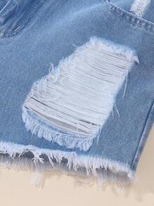 Bộ đồ ngủ in hình quả dừa đơn giản, nhẹ nhàng, thoải mái cho bé gái tuổi teen và quần short denim rách - trắng - Xem 6