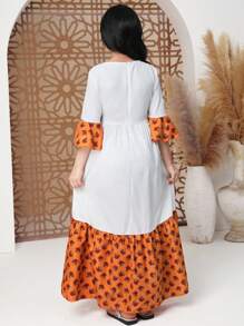 少女休闲简约长袖连衣裙，日常穿着 - 彩色 - 查看 2