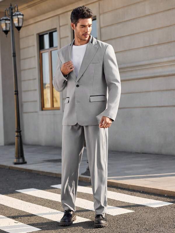 Manfinity RelaxMax Men's Front Button Closure Long Sleeve Top And Long Pants Formal Suit Set
