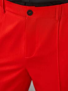 Manfinity Homme Plus Size Men's Solid Color Button Front Pocket Casual Pants, Everyday Wear - Red - View 6