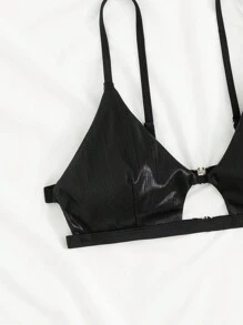 Swim SXY 女款夏季海灘假期純色中空比基尼上衣，適用於游泳池 - 黑色 - 查看 7