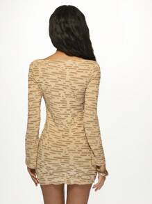 MISSGUIDED Textured Bodycon Mini Dress Long Sleeve Party Club Night Out Ruched Fitted Stretch Evening Cocktail Dress Fall Winter Holiday NYE Dress