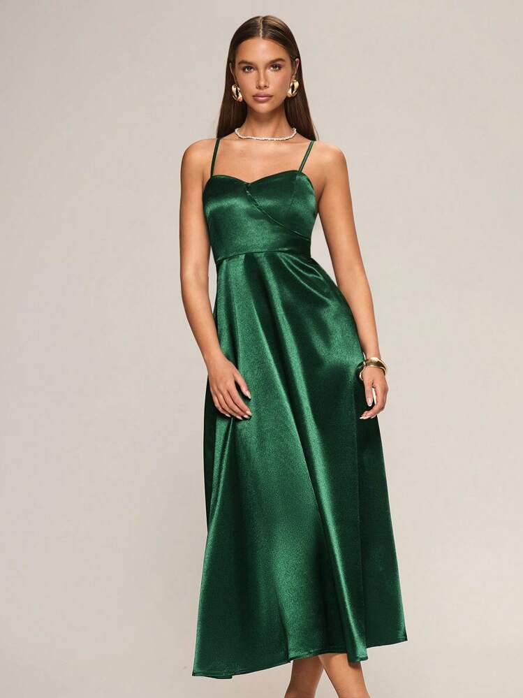 SHEIN Glamour Women's Elegant Satin Green Dress, Wedding Season Formal Gown  Green Dress Women, Valentine Day | SHEIN USA